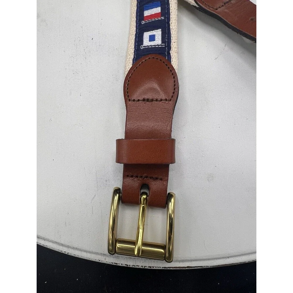 Leather Man Ltd Maritime Signal Flag Belt Size 36/38 Top Grain Leather Brass EUC